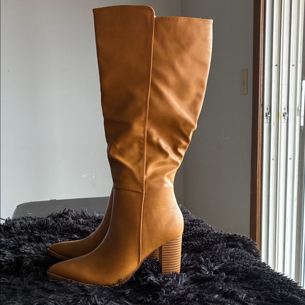 Women's Tall Tan Leather-Look Boots